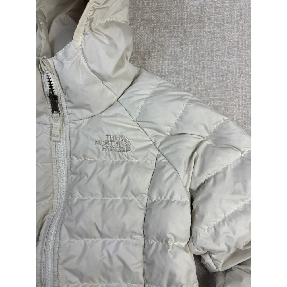 The North Face Girls Puffer Jacket Cream Hooded Quilted Coat Size M 10/12